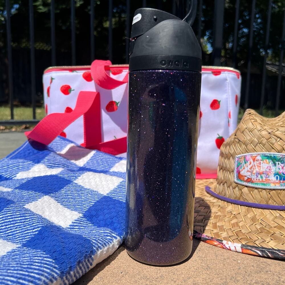 Custom Owala FreeSip 24oz Chameleon Cherry Violet Sparkle Black Water Bottle